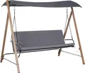 Produktbild: BELIANI Hollywoodschaukel Grau und Braun Stahl Holzoptik Stoff mit Sonnendach 3-Sitzer 3 Personen Gartenschaukel