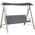 Produktbild: Hollywoodschaukel Grau Und Braun Stahl Holzoptik Stoff Mit Sonnendach 3-sitzer 3 Personen Gartenschaukel