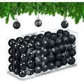 Produktbild: Relaxdays - Weihnachtskugeln 96er Set, glitzernde, matte & glänzende Baumkugeln, Weihnachtsbaumdeko, Kunststoff, schwarz