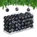 Produktbild: Relaxdays Weihnachtskugeln 96er Set, glitzernde, matte & glänzende Baumkugeln, Weihnachtsbaumdeko, Kunststoff, schwarz