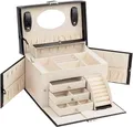 Produktbild: ADEL DREAM Schmuckkästchen Schmuckkoffer groß abschließbar mit Spiegel schmuck box jewellery box für Ringe Ohrringe geschenke grosser schmuckbox abschließbar Schwarz