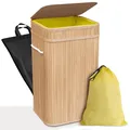Produktbild: COTTARA Mülleimer gelber Sack Ständer aus Bambus inkl. waschbarer Innentasche - Müllsackständer 60L passend für viele Müllbeutel - stabiler Stand doppelt verstärkt mit Deckel