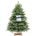 Produktbild: FAIRYTREES Weihnachtsbaum künstlich, Nordmanntanne Premium 120 cm, Naturgetreue Spritzguss Elemente,  EU, Künstlicher Weihnachtsbaum mit handgefertigtem Ständer aus Eschenholz