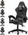 Produktbild: Bigzzia Gaming Stuhl Ergonomisch - Gamer Stühle mit Lendenkissen + Kopfstütze Gaming Chair Höhenverstellbar Bürostuhl Computerstuhl für Erwachsene Mädchen Junge, Schwarz