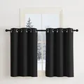 Produktbild: NICETOWN Modern Vorhang Schwarz Blickdicht Kurze Gardinen mit Ösen 2er Set H90 x B107 cm, Scheibengardinen Küchengardinen Thermo Vorhänge Verdunkelungsvorhang