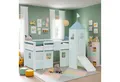 Produktbild: Homestyle4u Hochbett 90x200 Stockbett Vorhang Kinderbett Holz Kiefer Weiß Grün Mint Kinder (Set, mit Rutsche und Turm, Junge) mit Rausfallschutz