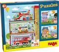 Produktbild: HABA 304186 - Puzzles Kleine Feuerwehr, 3 Puzzles mit je 24 Teilen, 3 unterschiedliche Feuerwehr-Motive, Puzzlespaß ab 4 Jahren