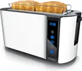 Produktbild: Arendo Toaster 4 Scheiben, Langschlitz, Edelstahl, 1500W, Touch-Bedienung, Display mit Restzeitanzeige, Brötchenaufsatz, Auftaufunktion, Wärmeisolierendes Gehäuse, blau