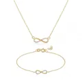 Produktbild: Suzan Gold® Eterna Loop – Echtgold Schmuckset für Damen aus 375 Gold | Kette & Armband mit Infinity Anhänger | Zeitlos, wasserfest & hypoallergen