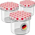 Produktbild: WELLGRO 25x Einmachgläser mit Schraubdeckel - 235ml - Deckel To 82 rot kariert - Made in Germany - Vorratsgläser mit Deckel, Gärglas, Dessertgläser