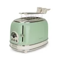 Produktbild: Ariete Vintage 155, 2-Scheiben-Toaster, Retro Toaster mit 6 Toaststufen, Automatischer Auswurf, Auftaufunktion, Herausnehmbares Krümelfach, Gehäuse aus Edelstahl, mit Sandwichzangen, 810W, Grün