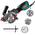 Produktbild: HYCHIKA – Kleine Kreissäge 750 W mit 3 Sägeblättern, Schnitttiefe bis 48 mm