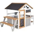 Produktbild: roba Gartenspielhaus aus Holz inkl. Spielküche mit Kochfeldern Picknick Tisch und Bank