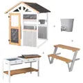 Produktbild: roba Garten Spielhaus aus Holz - Inkl. Spielküche mit Kochfeldern + Picknick-Tisch & Bank für Kinder - Wetterfestes Kinderspielhaus mit Verkaufss...