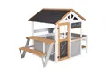 Produktbild: roba® Spielhaus aus Holz - Inkl. Spielküche mit Kochfeldern + Picknick-Tisch & Bank, Wetterfestes Kinderspielhaus für den Garten mit Verkaufsstand aus Holz