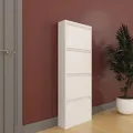 Produktbild: furni24 Schuhschrank Schmal – Platzsparender Metall-Schrank mit Magnetklappen, Platz für 8-12 Paar Schuhe, Robuster Hoher Schuhschrank, Wandmontierbar und Vormontiert - 4 Klappen, Weiß