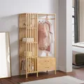 Produktbild: [en.casa] Garderobenständer Varanger Kleiderständer mit Kleiderstange Standgarderobe mit 2 Schubladen offener Kleiderschrank 4 Fächer 185x100x45cm Bambus