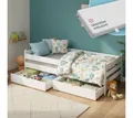 Produktbild: Bellabino Kinderbett Kuru 90x200 cm (weiß, integriertes Lattenrost und Rausfallschutz), mit zwei Schubladen & Matratze