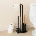 Produktbild: Relaxdays WC Garnitur, HxBxT: 65 x 21 x 18 cm, stehender Klopapierhalter, Klobürste, Ersatzrollenhalter, schwarz/Natur