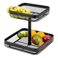 Produktbild: eluno 2-stöckige eckige Obstetagere/Brotkorb, Etagere, Obstschale, Obstkorb aus Metall, viel Platz für die übersichtliche Lagerung von Obst, Gemüse, Brot und Snacks in Küche und Wohnzimmer (Schwarz)