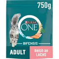 Produktbild: PURINA ONE BIFENSIS Adult Katzenfutter trocken, reich an Lachs, 6er Pack (6 x 750g)