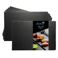 Produktbild: eGenuss 6er-Set Schieferplatte 30x20 Sushi Teller Schwarz Schieferplatte Servierplatte aus Premium Schiefer Käseplatte – Tablett Serviertablett mit rutschfesten Pads – ideal für Desserts & Vorspeisen