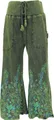 Produktbild: Palazzohose, Boho Baumwollhose, Hippiehose mit Blüten, Schlaghose - Grün, Damen, Baumwolle, Größe: XL