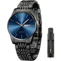 Produktbild: Herren Uhr Armbanduhr Männer Uhr Datum Luxus Edelstahl Herrenuhr Quarz Schwarz - Schwarz