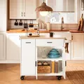Produktbild: SoBuy FKW126-WN Design küchenwagen mit Rollen Kücheninsel mit Arbeitsplatte und Gewürzregal Rollwagen Sideboard Weiß BHT ca. 105x92x46cm