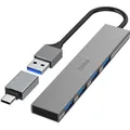 Produktbild: Hama USB-Hub, 4 Ports, USB 3.2 Gen1, 5 Gbit/s, Ultra Slim, inkl. USB-C-Adapter