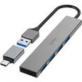 Produktbild: Hama USB-Hub Ultra Slim 4 Ports USB 3.2 Gen1 max. 5 Gbit/s inkl. USB-C-Adapter