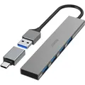Produktbild: HAMA USB-Hub Slim inkl. USB-C-Adapter,  4x USB-A 3.0, USB-A 3.0 [Stecker]