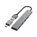 Produktbild: Hama USB-Hub 4 Ports USB 3.2 Gen1 inkl. USB-C-Adapter grau