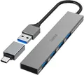 Produktbild: Hama USB 3.2 Hub + USB-C Adapter 1:4 4-fach Ultra Slim Prime Line Verteiler NEU