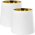 Produktbild: Navaris 2x Lampenschirm Tischlampe E14 rund - 15,2cm hoch - 13,7-17,2cm breit - Lampenschirme für Tischlampen Set - E 14 Leuchtenschirm Weiß-Gold