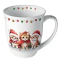Produktbild: Ambiente Kaffeetasse Teetasse Becher mug 0,4 l Fine Bone China Porzellan Katzen funny kittens Winter Weihnachten Advent Weihnachtstasse