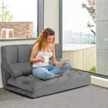 Produktbild: COSTWAY Schlafsofa mit 2 Kissen, Sofabett mit 6 stufig Verstellbarer Rücklehne, Lazy Sofa klappbar, Bodensofa für Schlafzimmer, Wohnzimmer und Balkon Grau