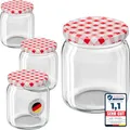 Produktbild: WELLGRO 50x Einmachgläser mit Schraubdeckel - 400ml - Deckel rot kariert To 82 - Made in Germany - Vorratsgläser mit Deckel, Gärglas, Dessertgläser