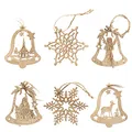 Produktbild: com-four® 6X Tannenbaumschmuck Holz-Anhänger Set - Weihnachtsbaumschmuck zum Dekorieren - Christbaumschmuck in Glockenform und im Schneeflocken-Design