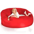 Produktbild: Green Bean Jumbo Max Riesensitzsack mit Memory-Schaum Flockenfüllung – Sitzsack XXL aus flauschigem Velours in 6ft (180x120cm) Rot – Indoor Lounge-Sitzsack waschbar & gemütlich