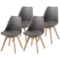 Produktbild: Albatros Esszimmerstühle 4er Set AARHUS, Grau - Beine aus Buche Massiv-Holz, Skandinavisches Retro-Design, bequemer Schalenstuhl