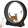 Produktbild: VEVOR Katzenlaufrad, 118 cm Innendurchmesser, Laufrad aus Holz für Katzen bis 13,6 kg, Katzenlaufband mit Teppichlauffläche & Verriegelungsmechanismus, leises Spielzeug für Wohnungkatzen, Schwarz
