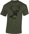 Produktbild: Baddery Jäger T-Shirt Herren - „Forest Deer“ - Jagd Shirt für Männer mit Hirsch-Motiv (Army M)