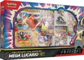 Produktbild: Pokémon: Mega Lucario-ex Mega-Statue-Kollektion (eine holografische Promokarte, eine riesige Promokarte, fünf Boosterpacks und eine Mega Lucario-Statue)