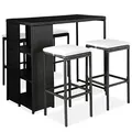 Produktbild: vidaXL Gartenbar Set 5-TLG. mit Kissen Theke Bar Tresen Gartentheke Bartisch Stehtisch Barhocker Barstuhl Gartenmöbel Poly Rattan Schwarz