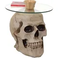Produktbild: Beistelltisch Totenkopf MCW-A19, Glastisch Wohnzimmertisch Couchtisch Totenschädel, Polyresin rund Ø55cm natur - Beige