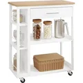 Produktbild: WOLTU Küchenwagen mit Arbeitsplatte, Servierwagen mit Rollen, Schublade offenen Ablagen : Weiß Farbe: Weiß - Weiß/Braun