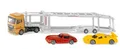 Produktbild: Siku 3944, MAN Autotransporter, 1:50, Inkl. 2 Spielzeug-Autos, Metall/Kunststoff, Gelb/Silber, Abkoppelbarer Anhänger, Absenkbare Plattform