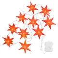 Produktbild: OVILUM Stern Lichterkette 3D mit LED Beleuchtung | 10 Sterne | rot | Ø 12 cm | 3D Stern mit 15 Spitzen | wetterfest | Garten Deko, Wohnzimmer, Weihnachtsdeko | mit Timer | batteriebetrieben