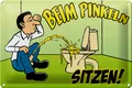 Produktbild: Blechschild Spruch 30x20 cm Beim Pinkeln sitzen grünes Deko Schild tin sign